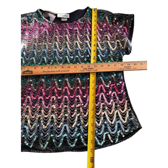 VTG Joanna Blouse Rainbow Sequin Shimmer Crop Top Festival retro Disco 70s 80s - Picture 2 of 5